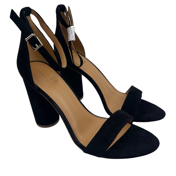 J. Crew Black Suede Ankle Strap Block Heel Open Toe High Heels Sandals Size 9